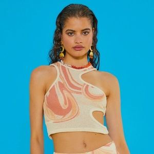 Orange Swirl Cut-Out Crop Top
